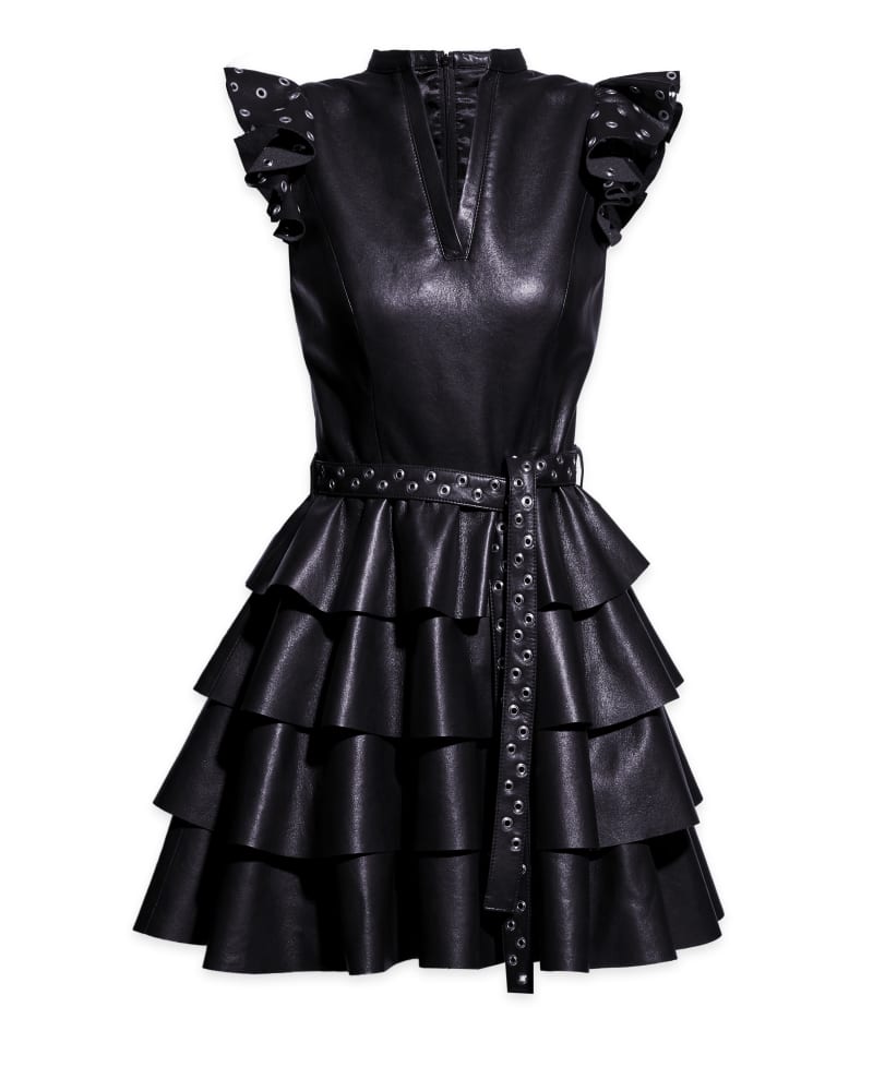 Front of a size L Jude Recycled Leather Dress in Black by AS by DF. | dia_product_style_image_id:312105